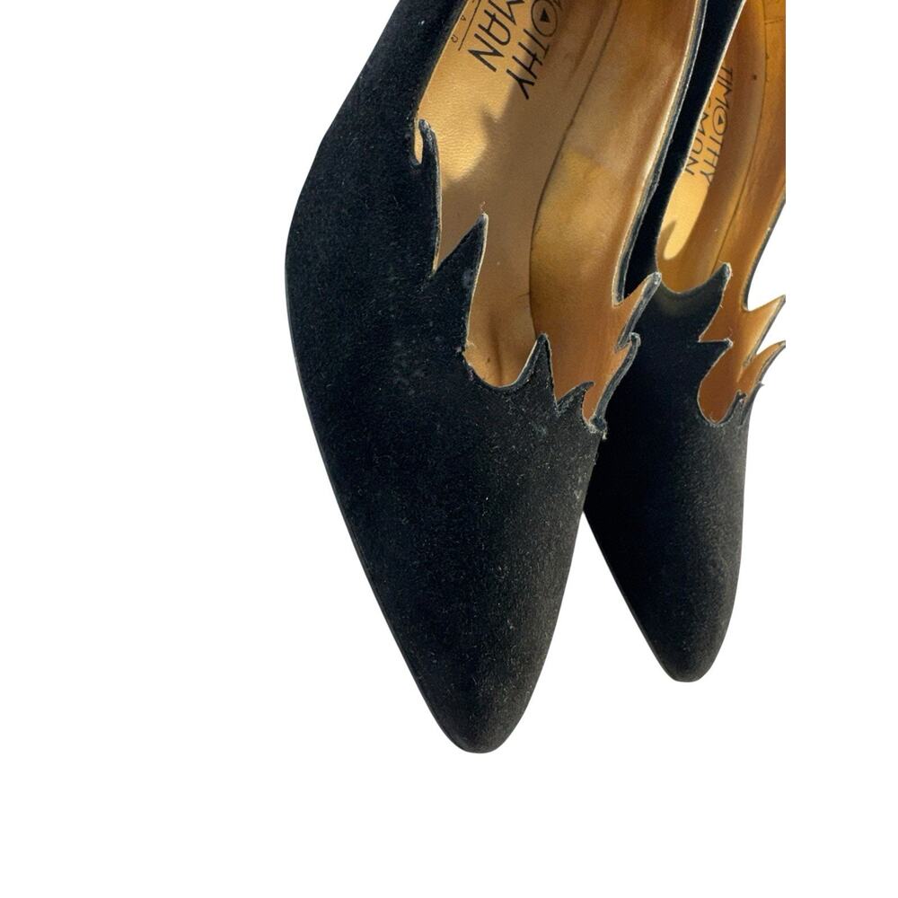 Vintage Timothy Hitsman Women Suede Leather Heels Scalloped Waves Black 6.5M - Picture 9 of 14